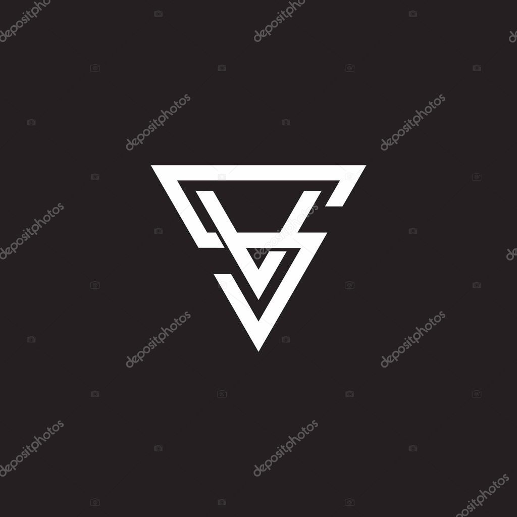 Letter sv overlapping triangle line flat 3d design logo vector