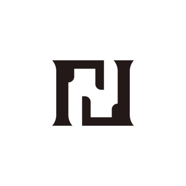 Rn harfi negatif uzay siluet logo vektörü