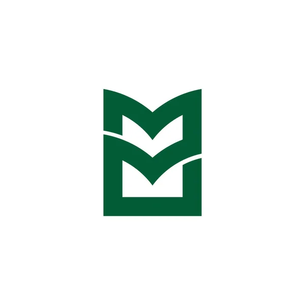 文字Mmシンプルな緑の草の葉の幾何学的なラインロゴベクトル — ストックベクタ