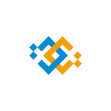 c harfi renkli noktalara bağlandı piksel geometrik logo vektörü