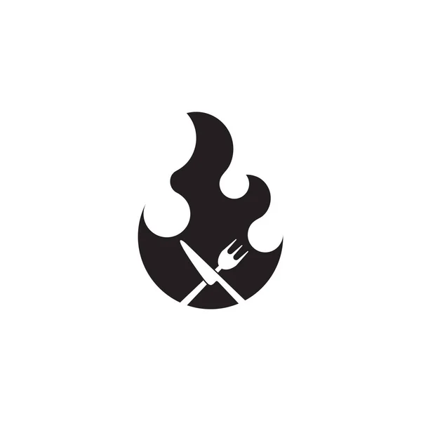 Fork Knife Silhouette Hot Fire Smoke Symbol Vector — Stock vektor