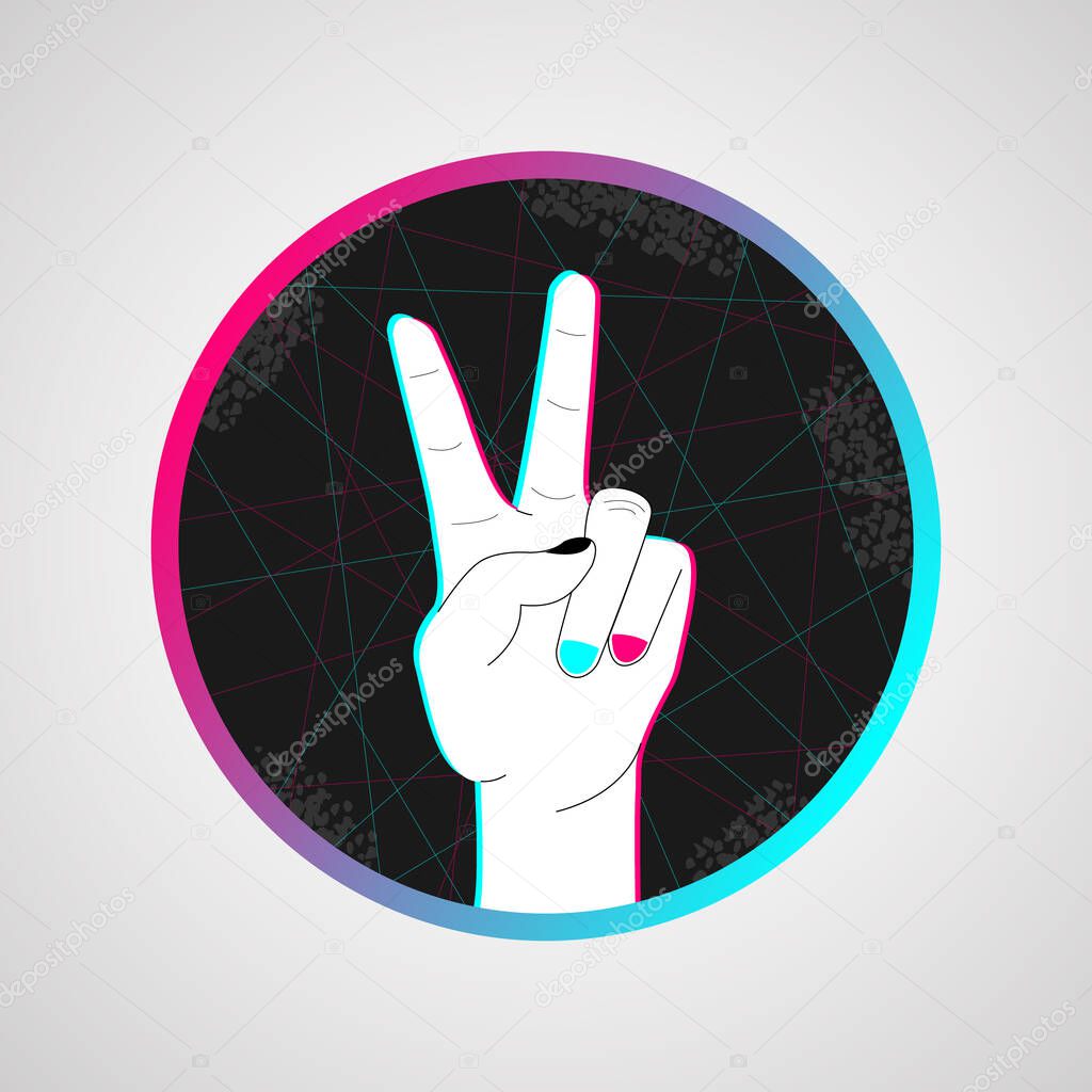 Hand Victory sign. Communication gestures concept. Human hand, showing Victory. Icon in the style of a popular social network. Icon for social media. Vector illustration. EPS10