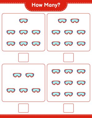Maç sayısı, kaç Goggle. Eğitimsel çocuk oyunu, yazdırılabilir çalışma tablosu, vektör illüstrasyonu