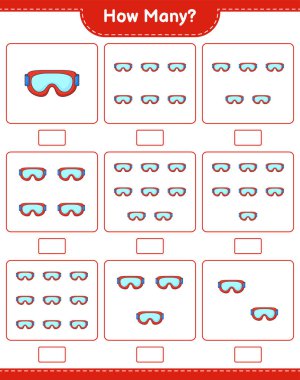 Maç sayısı, kaç Goggle. Eğitimsel çocuk oyunu, yazdırılabilir çalışma tablosu, vektör illüstrasyonu
