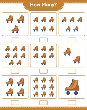 Sayma oyunu, kaç paten. Eğitimsel çocuk oyunu, yazdırılabilir çalışma tablosu, vektör illüstrasyonu