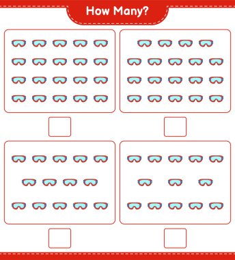 Maç sayısı, kaç Goggle. Eğitimsel çocuk oyunu, yazdırılabilir çalışma tablosu, vektör illüstrasyonu