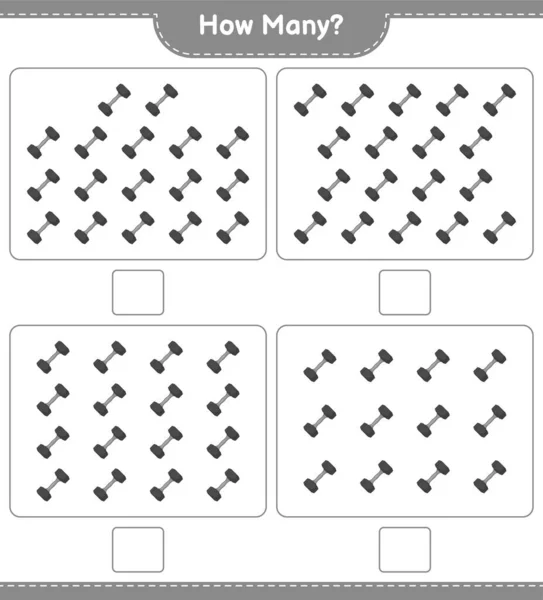 Tellen Spel Hoeveel Dumbbell Educatieve Kinderen Spel Werkblad Afdrukken Vectorillustratie — Stockvector