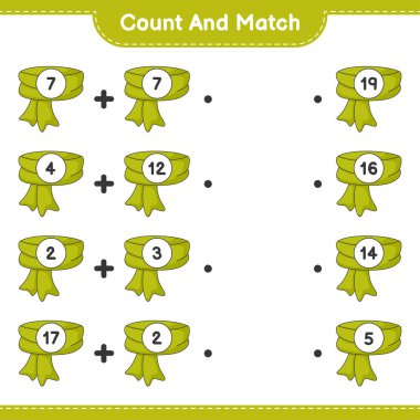 Say ve eşleştir, atkı sayısını say ve doğru numaralarla eşleştir. Eğitimsel çocuk oyunu, yazdırılabilir çalışma tablosu, vektör illüstrasyonu