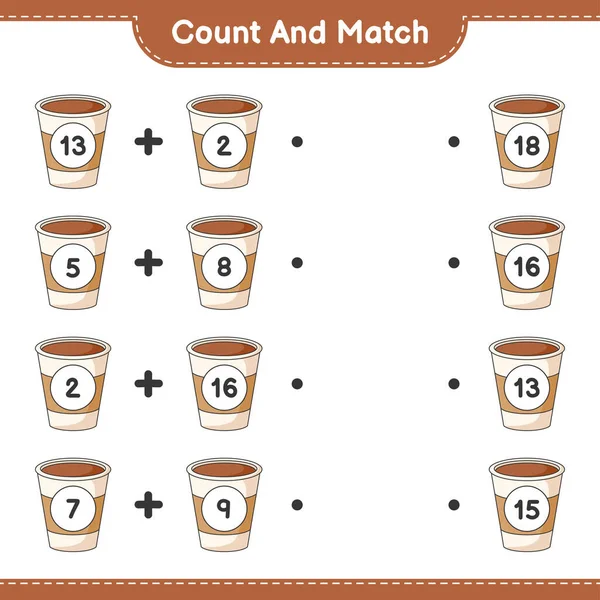 Count Match Count Number Coffee Cup Match Right Numbers Educational — Stock Vector