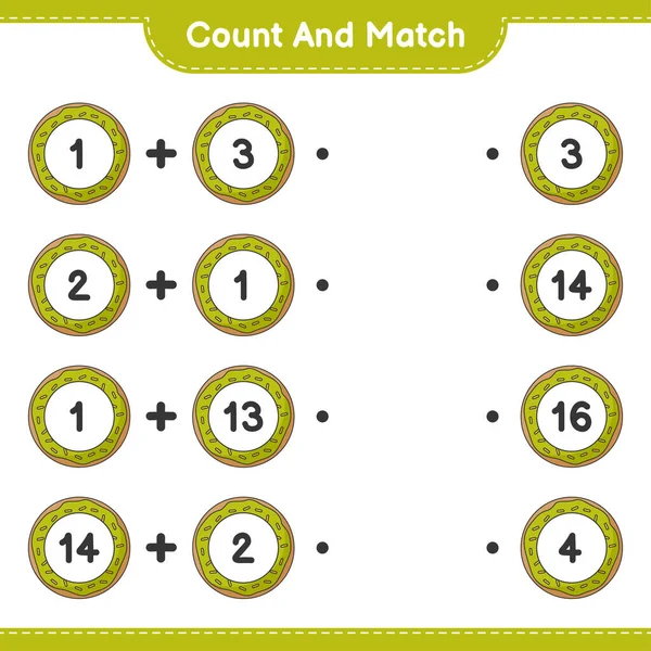 计数和匹配 计数多努特的数量和匹配与正确的数字 教育儿童游戏 可打印工作表 矢量图解 — 图库矢量图片
