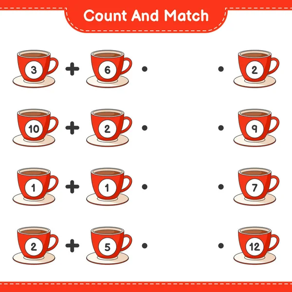 Μετρήστε Και Αγώνα Μετρήστε Τον Αριθμό Του Κυπέλλου Καφέ Και — Διανυσματικό Αρχείο