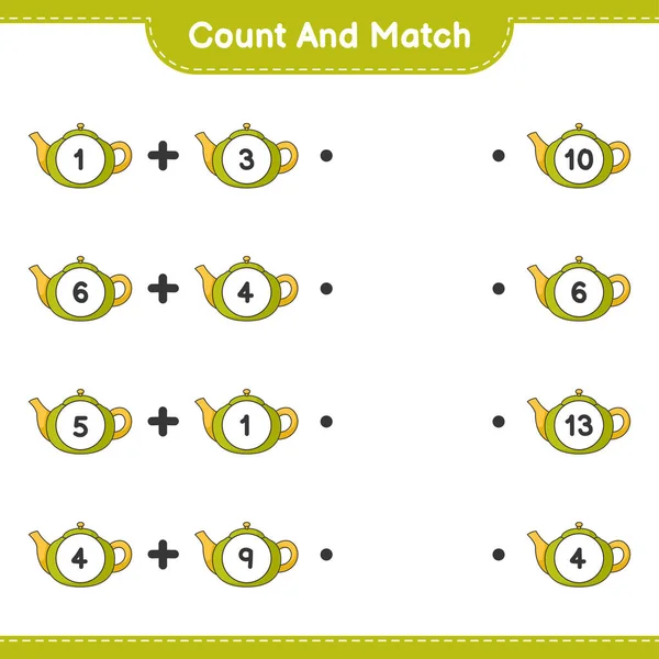 Count Match Count Number Teapot Match Right Numbers Educational Children — Stock Vector