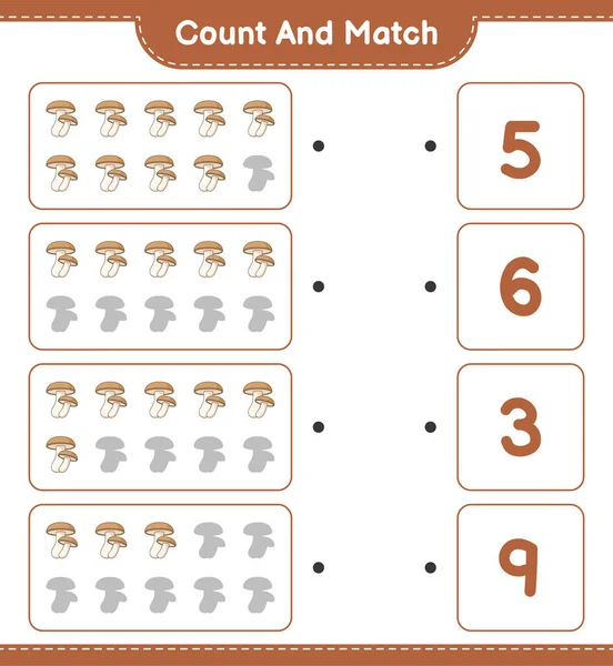 Contar Coincidir Contar Número Shiitake Coincidir Con Los Números Correctos — Vector de stock