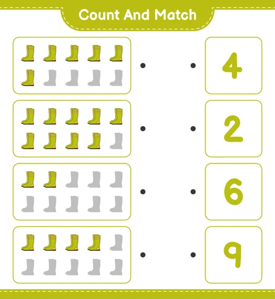 Zählen Und Übereinstimmen Die Anzahl Der Gummistiefel Zählen Und Mit — Stockvektor