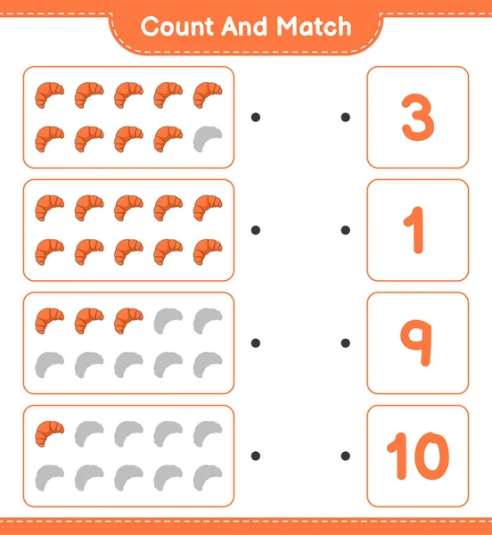 计数和匹配 计数的数量Croissant和匹配的正确数字 教育儿童游戏 可打印工作表 矢量图解 — 图库矢量图片