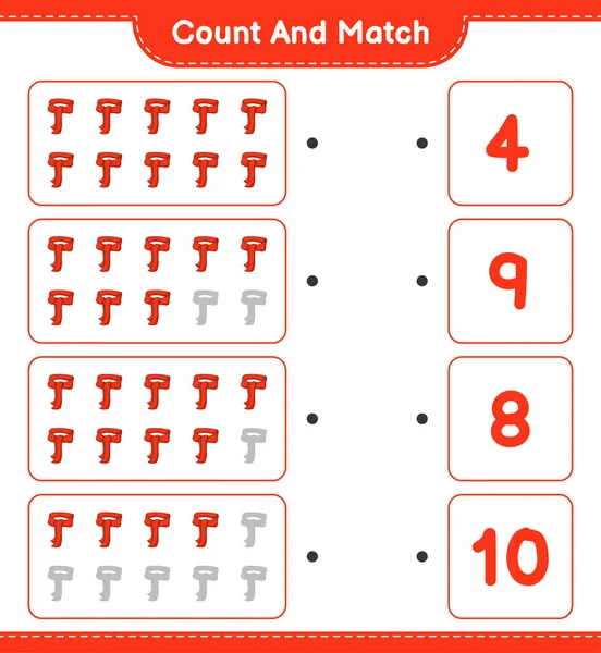 计数和匹配 计数疤痕的数量和匹配与正确的数字 教育儿童游戏 可打印工作表 矢量图解 — 图库矢量图片