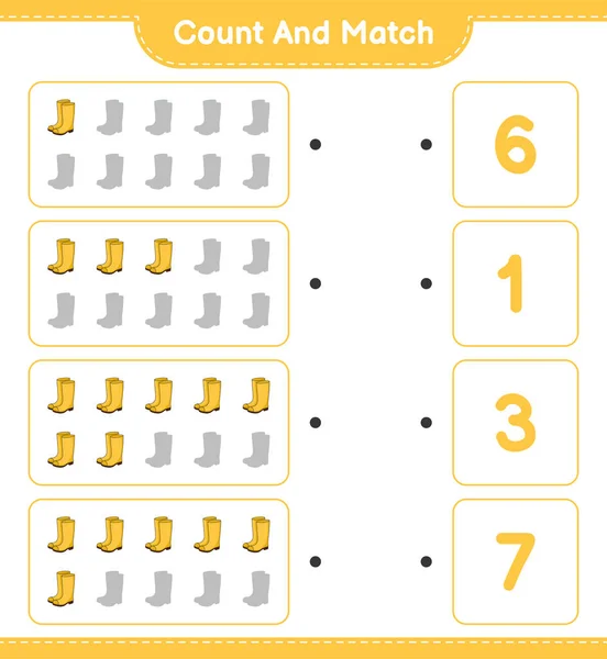 Contare Abbinare Contare Numero Stivali Gomma Abbinare Con Numeri Giusti — Vettoriale Stock