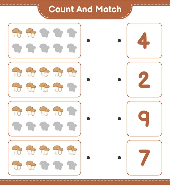 Contare Abbinare Contare Numero Fungo Boletus Abbinare Con Numeri Giusti — Vettoriale Stock