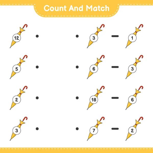 Zählen Und Übereinstimmen Die Anzahl Der Regenschirme Zählen Und Mit — Stockvektor