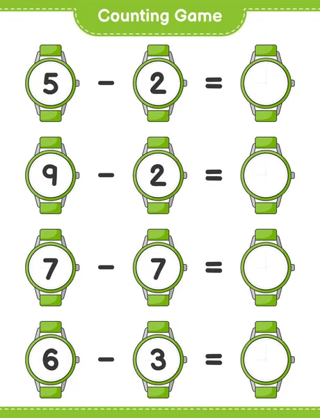 Zählspiel Anzahl Der Uhren Zählen Und Das Ergebnis Schreiben Pädagogisches — Stockvektor