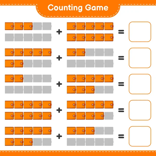 计数游戏 计数钱包的数量 并写入结果 教育儿童游戏 可打印工作表 矢量图解 — 图库矢量图片