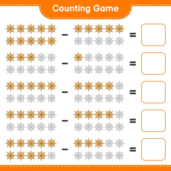 Подсчитывая Игру Посчитайте Количество Рулевого Колеса Корабля Запишите Результат Образовательные — стоковый вектор