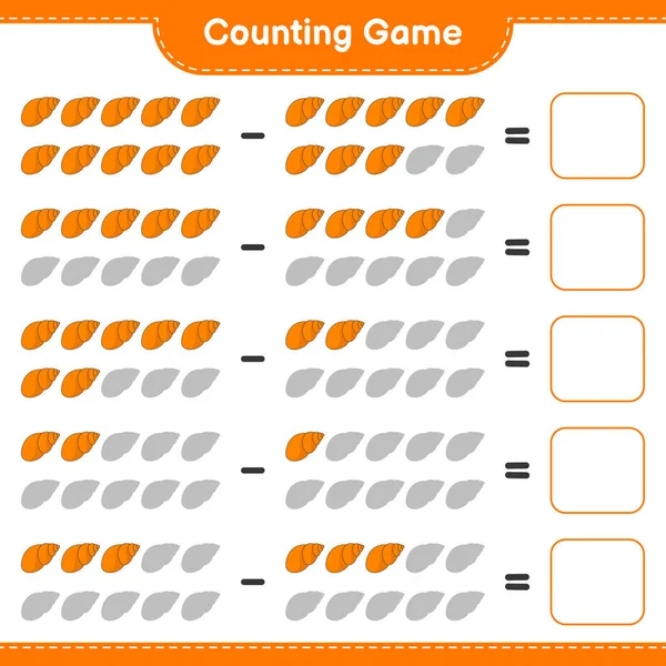 计数游戏 计数海贝壳的数量 并写下结果 教育儿童游戏 可打印工作表 矢量图解 — 图库矢量图片