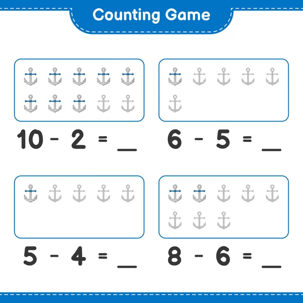 Tælle Spillet Tælle Antallet Anker Skrive Resultatet Undervisningsbørn Spil Printbare – Stock-vektor