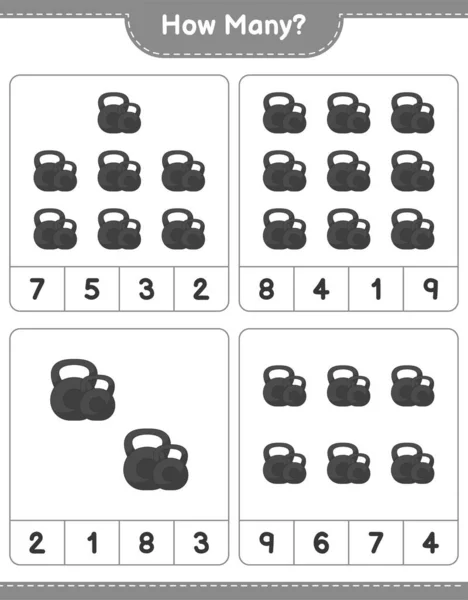 Oyun Sayıyorum Kaç Tane Dumbbell Eğitimsel Çocuk Oyunu Yazdırılabilir Çalışma — Stok Vektör