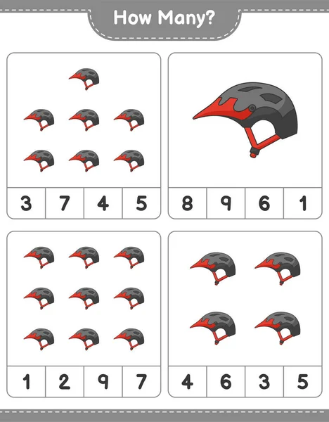 数えゲーム 何自転車ヘルメット 教育用子供ゲーム 印刷可能なワークシート ベクトルイラスト — ストックベクタ