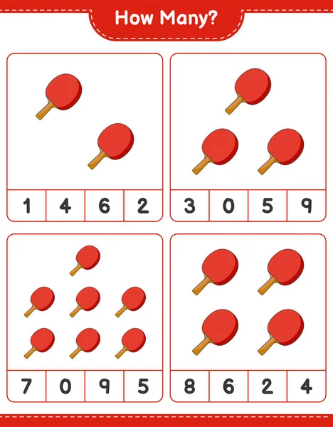 Gioco Conteggio Quanti Racchetta Ping Pong Gioco Educativo Bambini Foglio — Vettoriale Stock