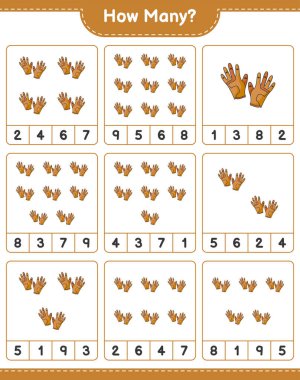 Maç sayıyorum, kaç tane Golf Eldiveni var. Eğitimsel çocuk oyunu, yazdırılabilir çalışma tablosu, vektör illüstrasyonu