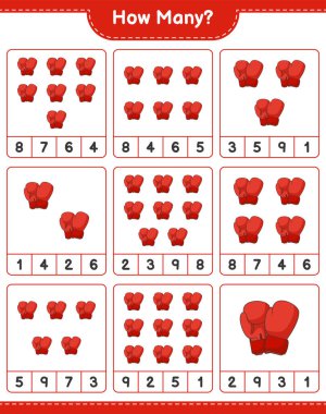 Maç sayıyorum, kaç boks eldiveni var. Eğitimsel çocuk oyunu, yazdırılabilir çalışma tablosu, vektör illüstrasyonu