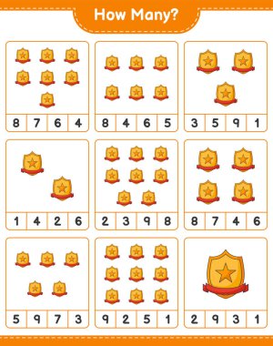 Maç sayısı, kaç kupa. Eğitimsel çocuk oyunu, yazdırılabilir çalışma tablosu, vektör illüstrasyonu