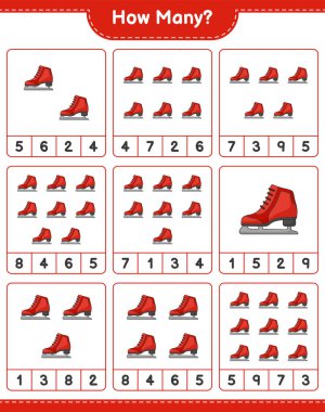 Maç saymak, kaç buz pateni. Eğitimsel çocuk oyunu, yazdırılabilir çalışma tablosu, vektör illüstrasyonu