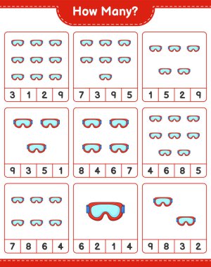 Maç sayısı, kaç Goggle. Eğitimsel çocuk oyunu, yazdırılabilir çalışma tablosu, vektör illüstrasyonu