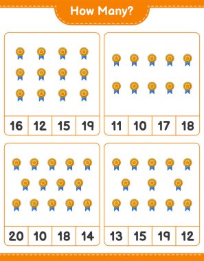 Maç sayısı, kaç kupa. Eğitimsel çocuk oyunu, yazdırılabilir çalışma tablosu, vektör illüstrasyonu
