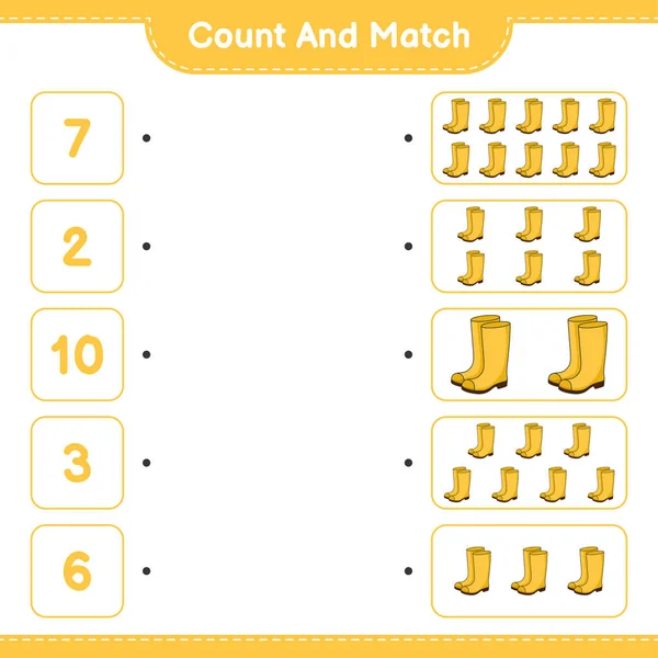 Zählen Und Übereinstimmen Die Anzahl Der Gummistiefel Zählen Und Mit — Stockvektor