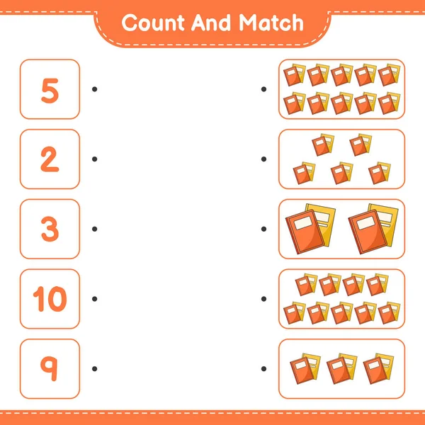 计数和匹配 计数图书的数量和匹配与正确的数字 教育儿童游戏 可打印工作表 矢量图解 — 图库矢量图片