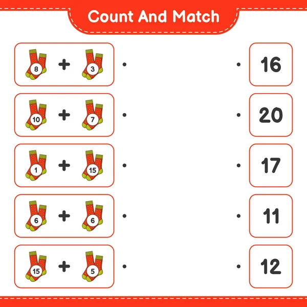Contar Coincidir Contar Número Calcetines Coincidir Con Los Números Correctos — Vector de stock