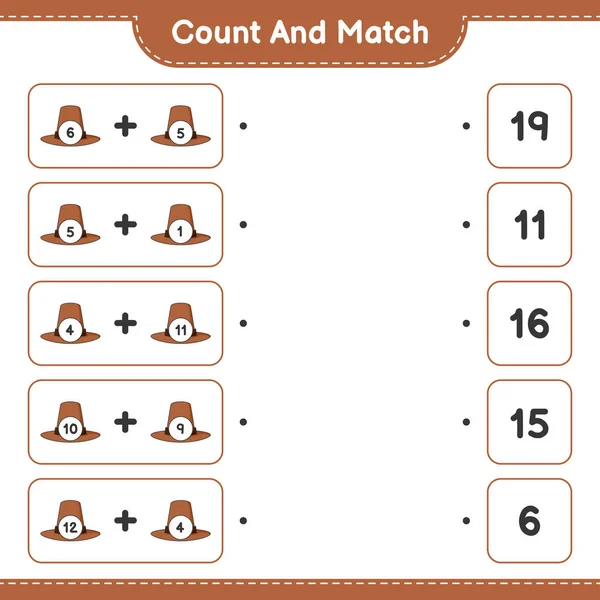 Count Match Count Number Hat Match Right Numbers Educational Children — Stock Vector