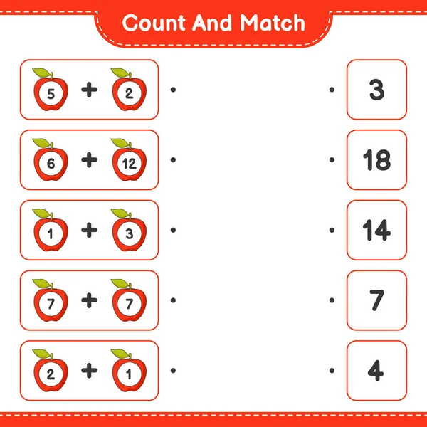 Графік Співпадіння Порахуйте Кількість Apple Співпадіть Правильними Числами Навчальна Дитяча — стоковий вектор