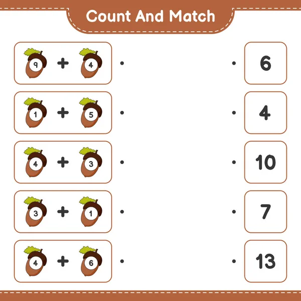 Подсчитайте Сравните Посчитайте Число Acorn Сопоставьте Правильными Числами Образовательные Игры — стоковый вектор