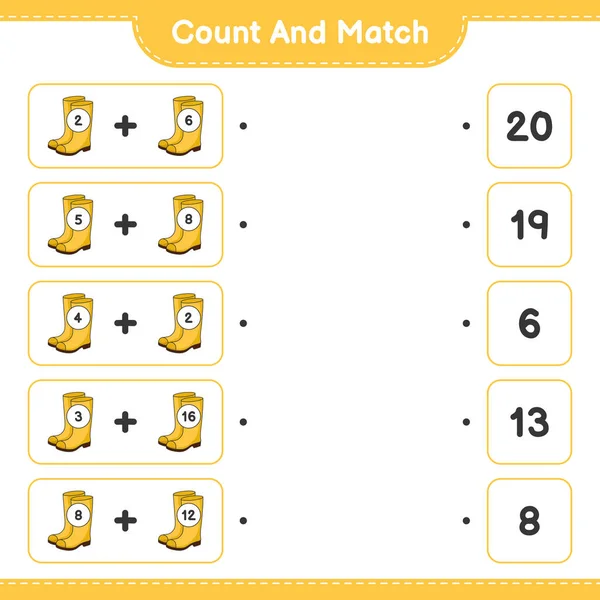 Zählen Und Übereinstimmen Die Anzahl Der Gummistiefel Zählen Und Mit — Stockvektor