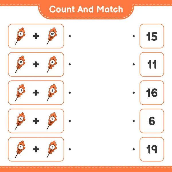 Count Match Count Number Oak Leaf Match Right Numbers Educational — Stock Vector