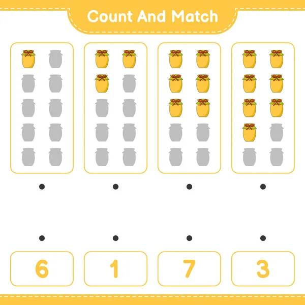 计数和匹配 计数Jam的数量和匹配与正确的数字 教育儿童游戏 可打印工作表 矢量图解 — 图库矢量图片