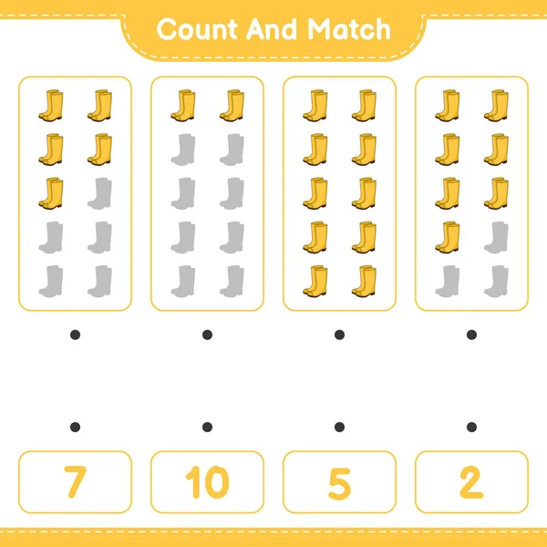 Contare Abbinare Contare Numero Stivali Gomma Abbinare Con Numeri Giusti — Vettoriale Stock