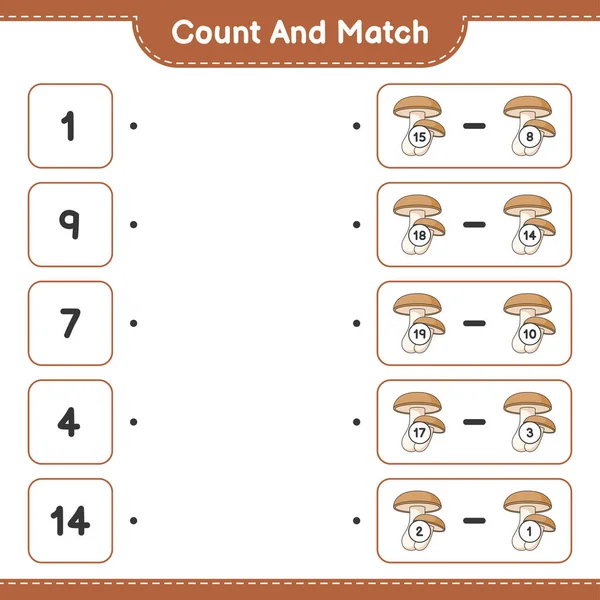 Contare Abbinare Contare Numero Shiitake Abbinare Con Numeri Giusti Gioco — Vettoriale Stock