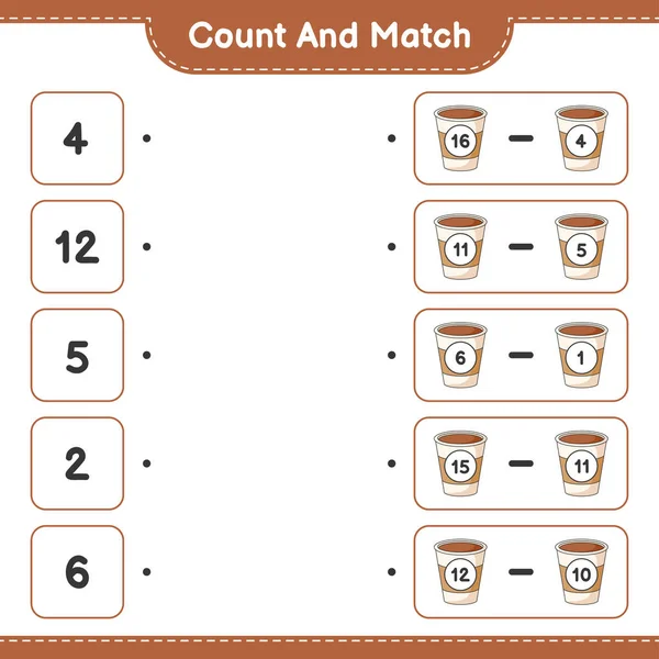 Count Match Count Number Coffee Cup Match Right Numbers Educational — Stock Vector