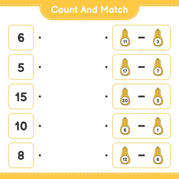 Räkna Och Matcha Räkna Antalet Butternut Squash Och Matcha Med — Stock vektor